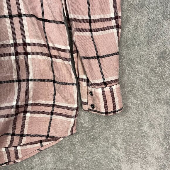 Express Top Large Pink Plaid Flannel Boyfriend Fit Button-Front Shirt Women's - Picture 2 of 14